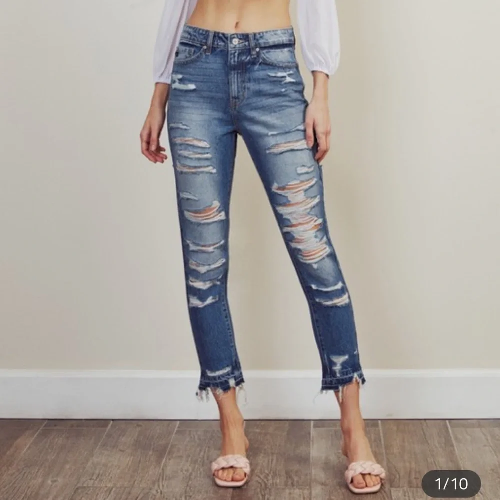 KanCan Jeans High Rise Boyfriend Distressed Cropped Medium Wash SZ 13/30 - Picture 9 of 16